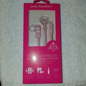Light Pink Stereo Earbuds with Built in Microphone